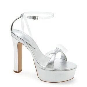 Schutz Elyda Leather Metallic Clear Silver Platform High Heel Sandals Size 7